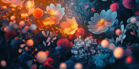 Enchanting Luminescent Flowers Glowing In Dark Night Garden