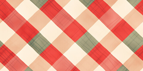 Vintage Red Beige And Green Plaid Pattern