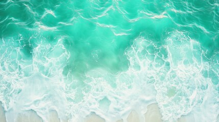 Naklejka premium Tropical turquoise ocean waves washing over sandy beach in soft light