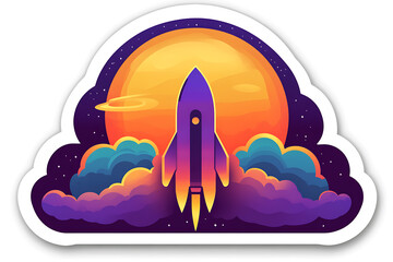 minimalist rocket sticker isolated on a white background.
