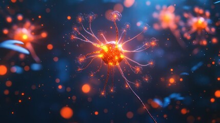 A vibrant depiction of a neuron with glowing connections in a digital environment.