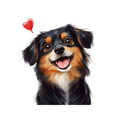 Fototapeta premium Adorable Happy Dog Portrait with Heart - Pet Love Illustration