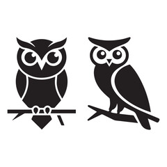 two owls on a branch on a white background