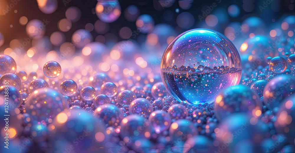 Poster a mesmerizing arrangement of colorful bubbles fills the scene. one large bubble showcases vibrant re