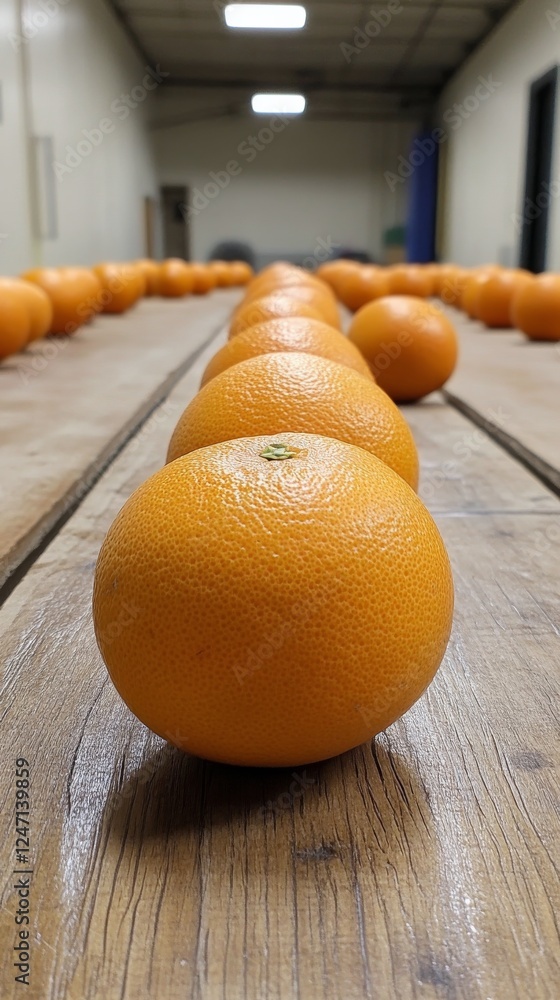 Poster fresh oranges arranged neatly with green leaves on a light background for a vibrant display