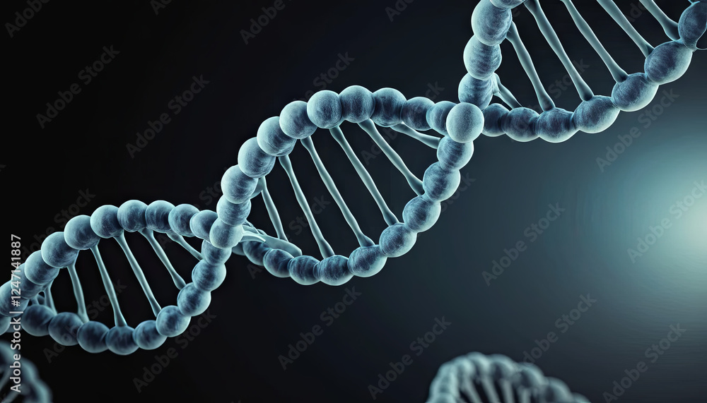 Poster a close-up of a dna double helix reveals its intricate structure with nucleotide formations and a gl