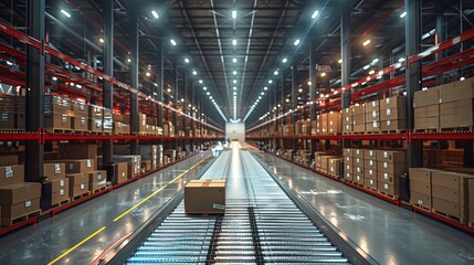 A high-tech warehouse with AI-driven parcel sorting systems