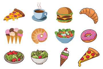 Food flat Illustration Icons set, Food Vector Art Illustration Clipart. set of food Illustration bundle	