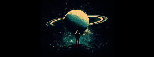 Minimalist phone wallpaper of the planet Saturn with its rings, planets
