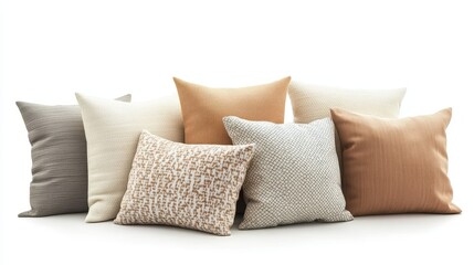 Isolated image of a set of decorative pillows on a clean white background, perfect for promoting home furnishings.