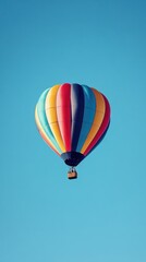 Naklejka premium Colorful Hot Air Balloon Soaring Through a Clear Blue Sky