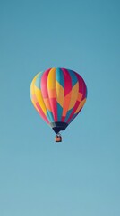 Fototapeta premium Colorful Hot Air Balloon Soaring Through a Clear Blue Sky