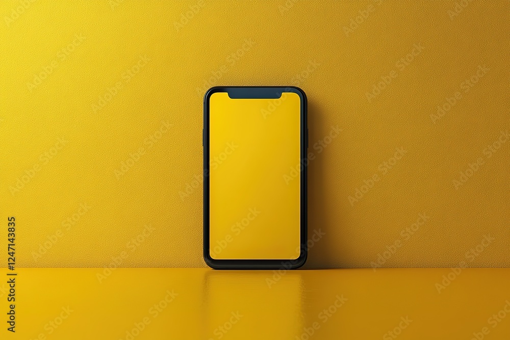 Poster mobile device with yellow background providing a vibrant and minimalistic visual tech presentation f