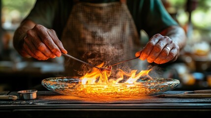 Fototapeta premium Artisan glassblowing workshop flame process