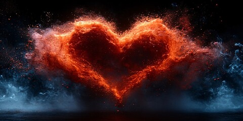 A red heart shaped cloud of particles with splash