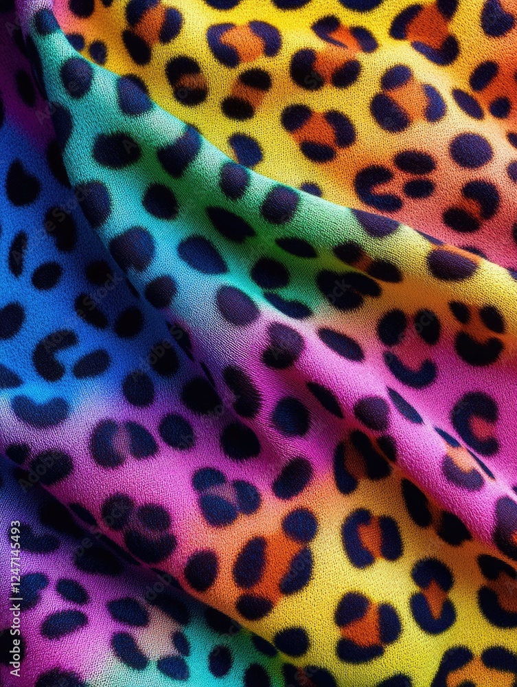 Poster a colorful piece of fabric with a leopard print pattern. the colors are bright and vibrant, creating