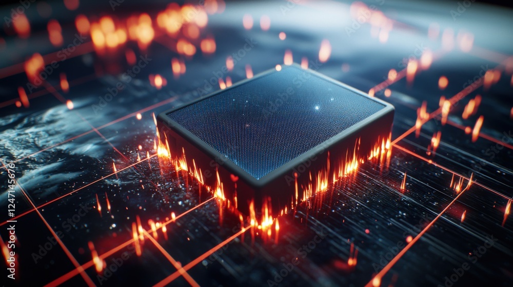 Poster exploring digital frontiers high-tech data chip in a cybernetic landscape virtual reality abstract v