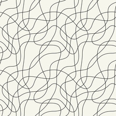 Vector seamless pattern. Simple confused design, linear hand drawn abstract background. Minimalistic monochrome texture. Can be used as swatch for illustrato