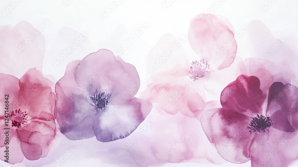 Poster colorful watercolor blooms create a serene atmosphere with soft petals and gentle hues in a delicate