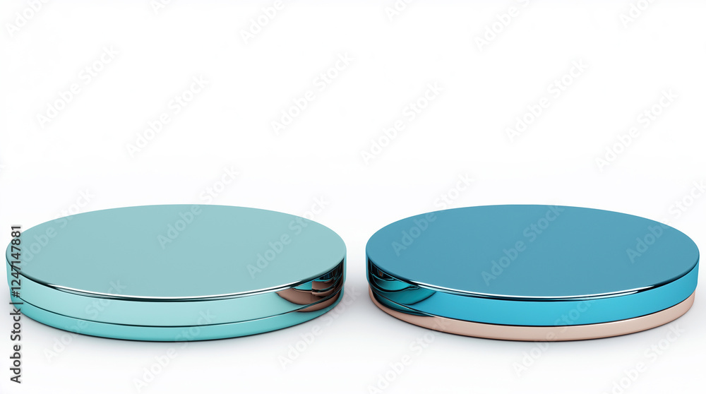Poster reflective round objects in two colors placed side by side on a simple background