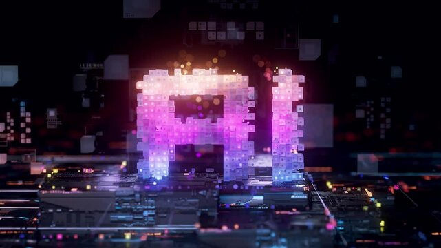 Artificial Intelligence in Motion: Vibrant 3D Pixel Data Animation