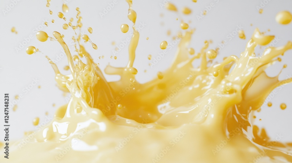 Poster a splash of yellow liquid is splashing out of a container. the liquid is yellow and he is a type of 