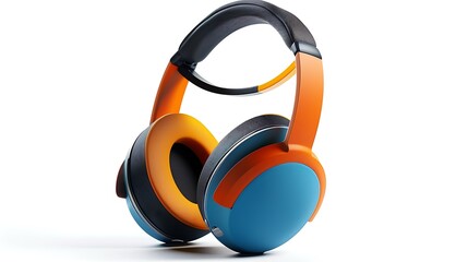 A sleek and colorful pair of over-ear headphones with bold design elements, resting on a pristine white backdrop.