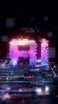 Futuristic 3D Pixel Animation AI Letters Forming in a Digital World