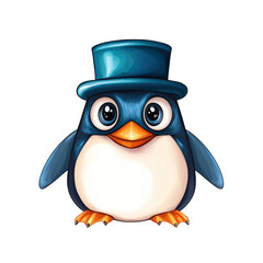 Obraz premium Adorable Cartoon Penguin in a Top Hat