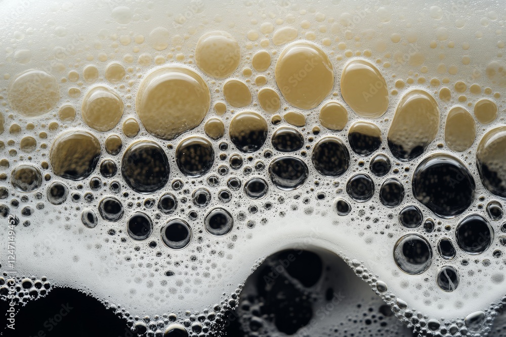 Poster a close-up view reveals the fascinating texture of beer foam, showing dynamic bubbles interacting ag
