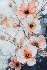 Textured Floral Art with Gold Accents