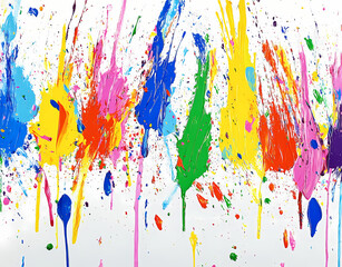 Fototapeta premium Colorful paint splashes on a white background, a rainbow-colored splash painting. A color explosion concept