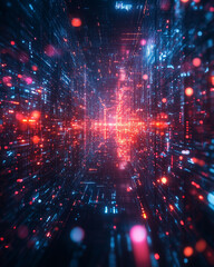 Obraz premium Quantum teleconference links cities through digital pathways