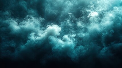 Teal smoke swirls, dark background, design element