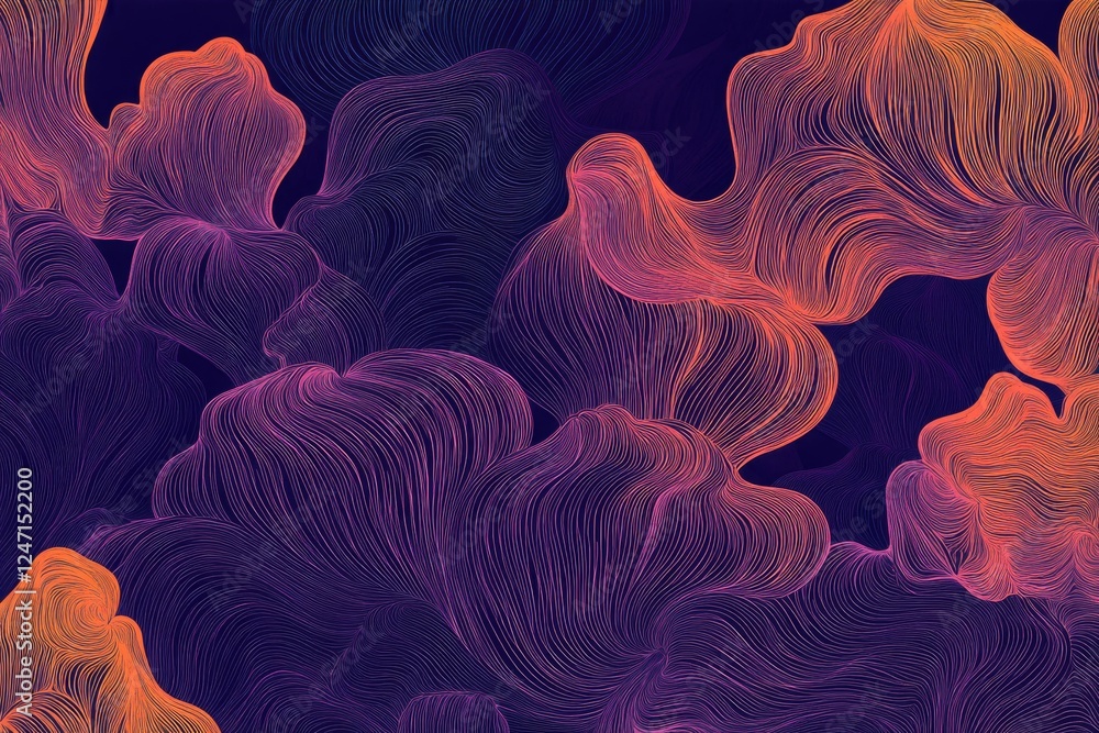 Poster a colorful background with a lot of lines and swirls. the background is a mix of purple and orange, 