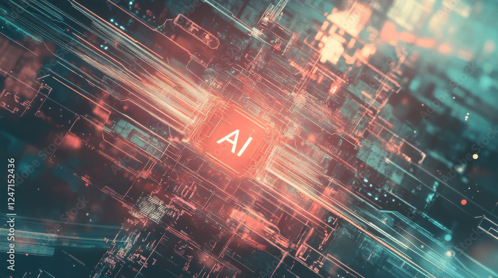 Poster a conceptual illustration featuring an abstract futuristic background, integrating elements of digit