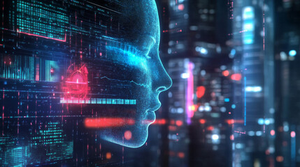 Obraz premium A digital representation of an EQ music equalizer, illustrating sound wave patterns, AI-powered voice visualization, and an artificial intelligence assistant interpreting speech