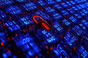 In the realm of digital internet, personal data security stands out on a blue backdrop. Explore cyberspace safely