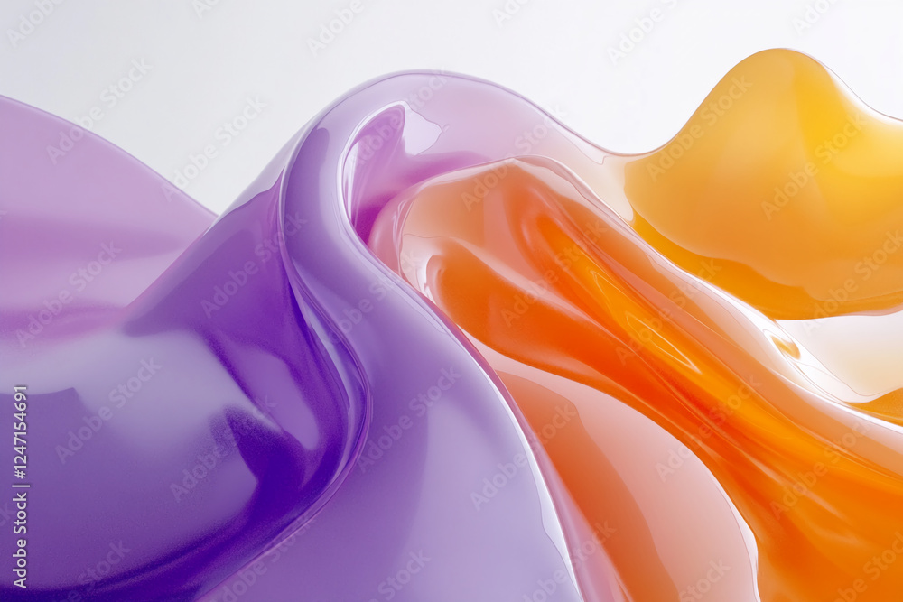 Leinwandbilder close-up view of smooth flowing purple and orange fluid waves blending together. represents vibrant 