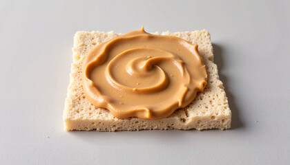 Peanut butter spread on rice cake, minimalistic composition