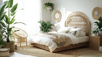 Modern Luxury Home Interior Bedroom Design with Mockup Frame , Wall, lamp, table, Poster(3d Render)