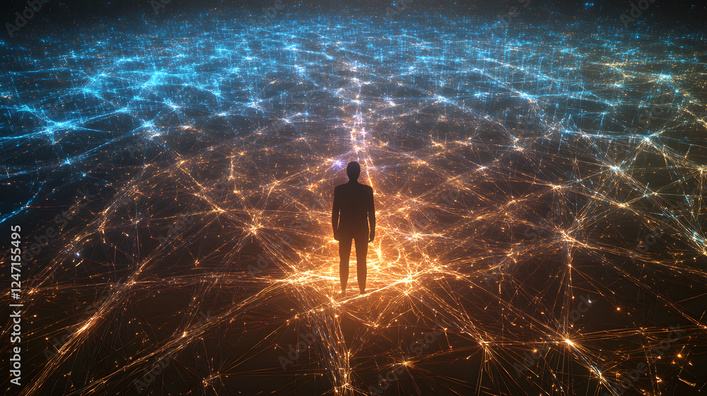 Wall mural mesmerizing multiverse scene with a man on the middle contemplating different choices. choices and t