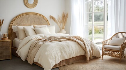 Modern Luxury Home Interior Bedroom Design with Mockup Frame , Wall, lamp, table, Poster(3d Render)