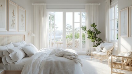 Modern Luxury Home Interior Bedroom Design with Mockup Frame , Wall, lamp, table, Poster(3d Render)