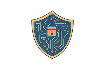  a shield with circuit board patterns on it isolated on a transparent background