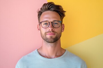 Obraz premium Stylish Young Man with Glasses Against a Colorful Background