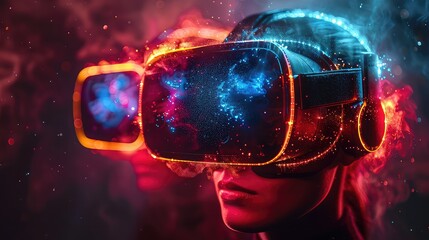 Virtual world, young person in technological goggles