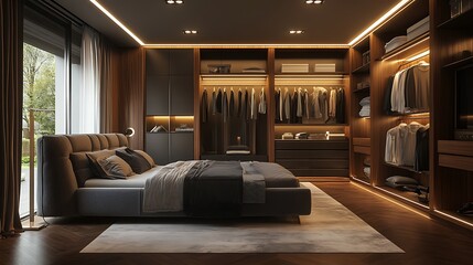 Modern Luxury Home Interior Bedroom Design with Mockup Frame , Wall, lamp, table, Poster(3d Render)