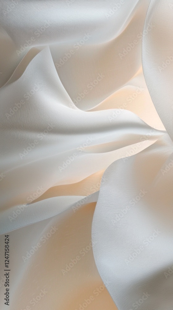 Poster delicate white fabric dances softly in the air, illuminated by warm sunlight. the gentle folds and t