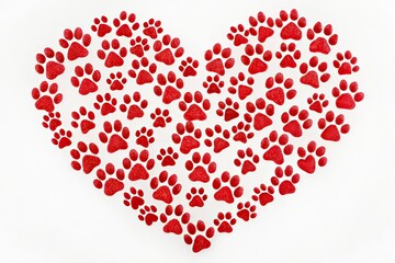 Red Dog Paw Heart Prints on White - AI Product Photography